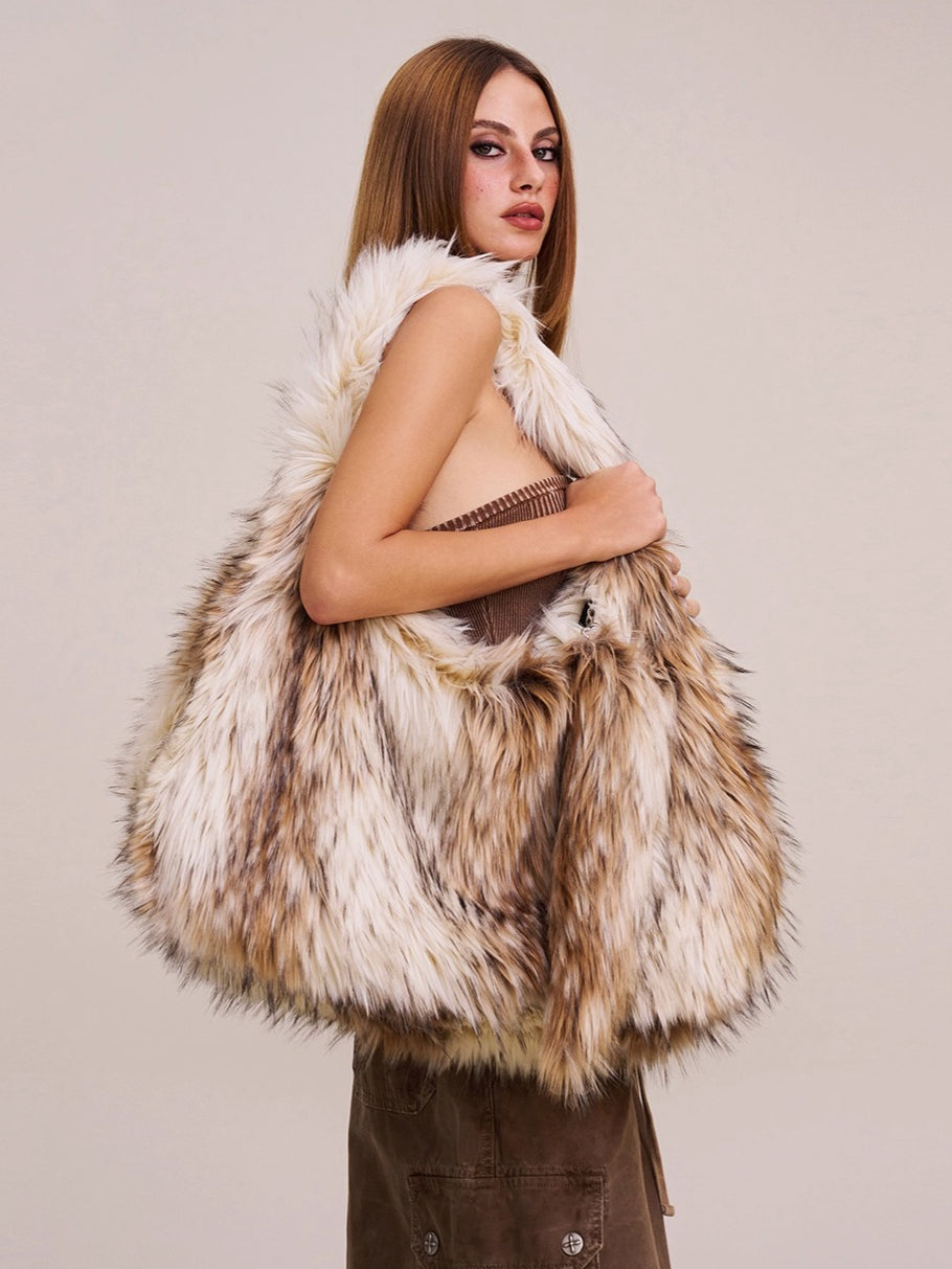 Cross Relic Faux Fur Stone Bag