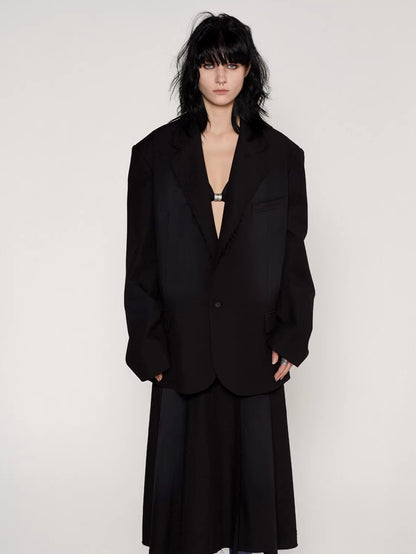 Vintage Washed Fringe-Edge Casual Blazer