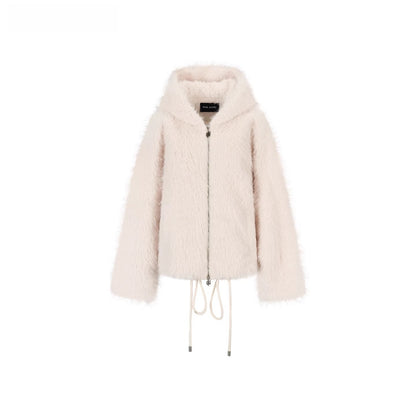 Fuzzy Hooded Plush Sweatshirt Jacket