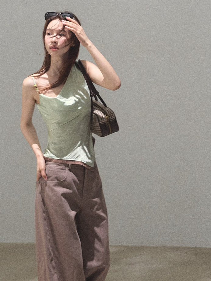 Asymmetrical Polka Dot Waist-Cinched Camisole