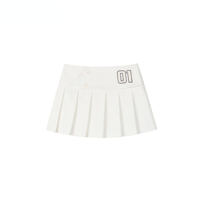 Oak Ash &amp; White Asymmetrical Waist Pleated Skirt