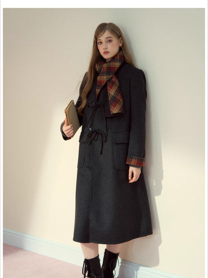 Check Wool-Blend Coat with Scarf