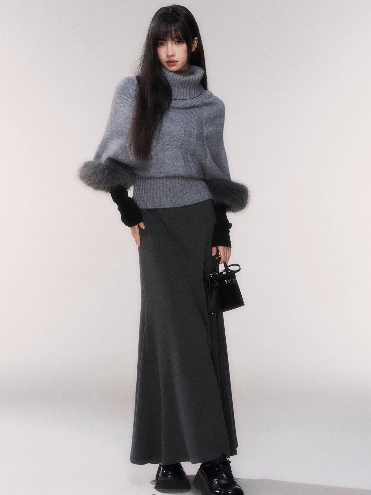 Cable-Knit Turtleneck Cape Sweater