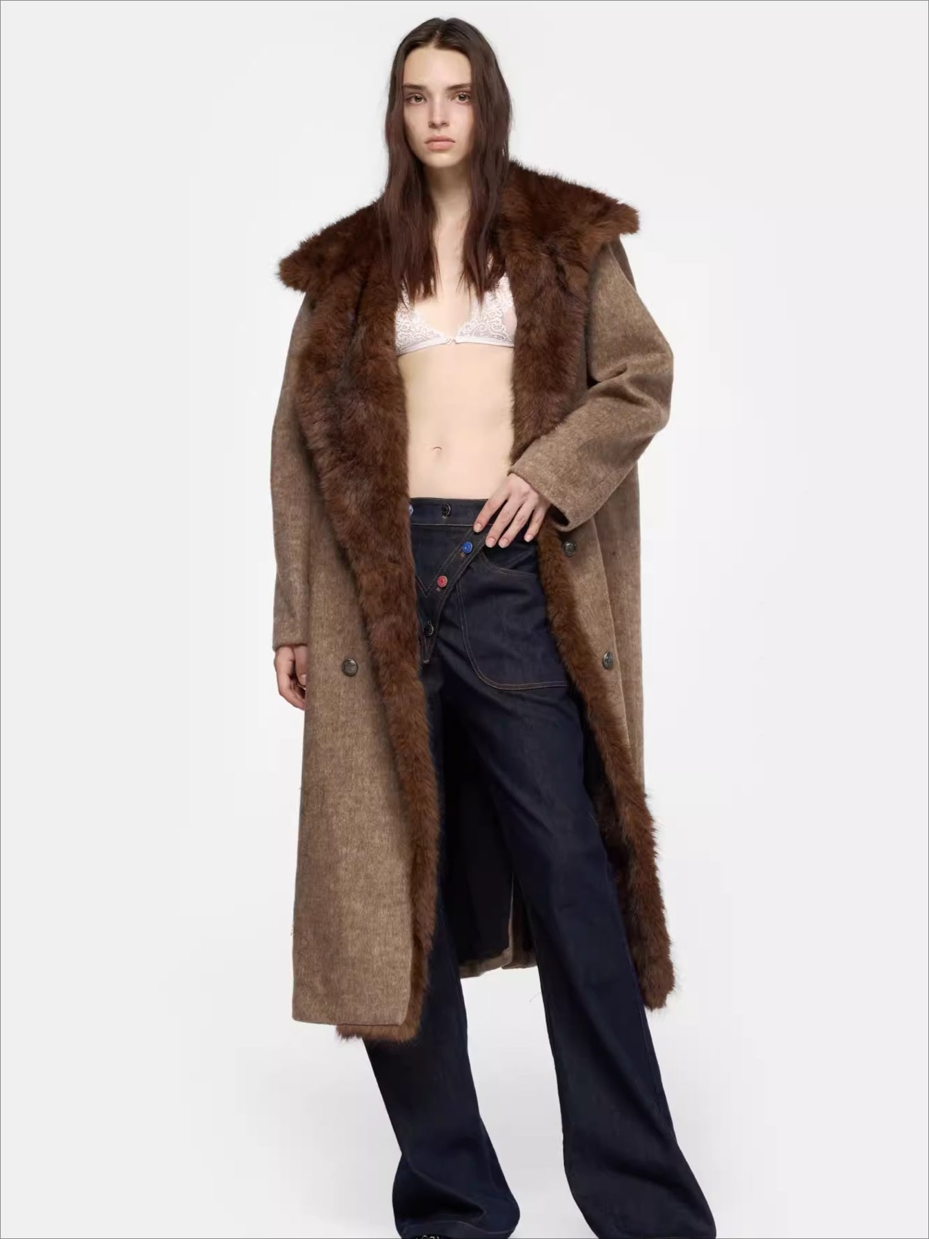 Detachable Fur Collar Wool-Blend Coat