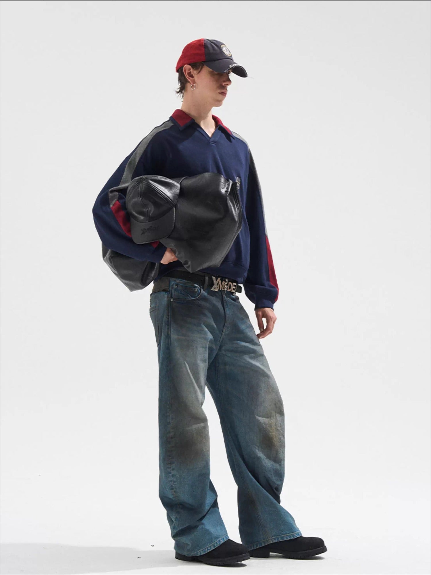 Contrast Panel Embroidered Polo Sweatshirt