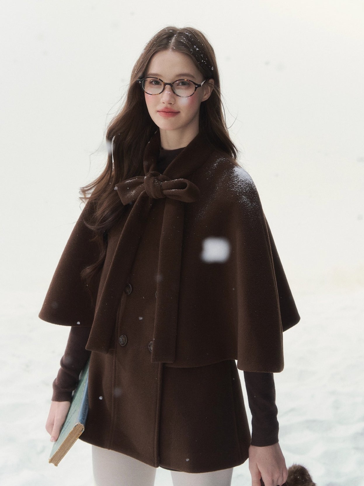 Double-Breasted Bow-Tie Cape Jacket