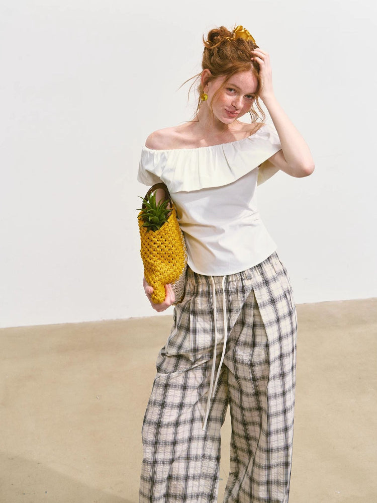 White Ruffled Off-Shoulder T-shirt