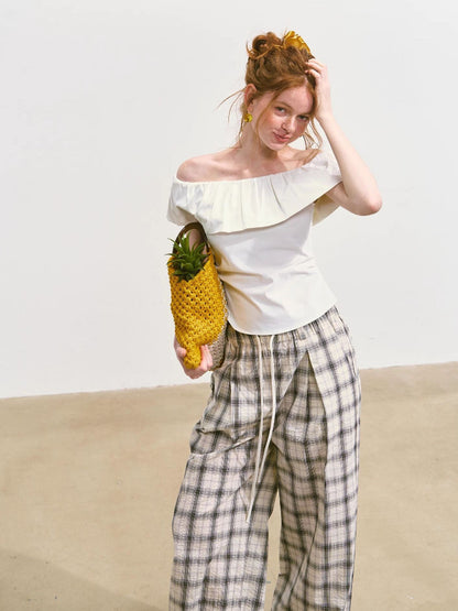 White Ruffled Off-Shoulder T-shirt