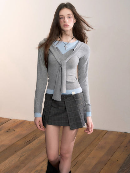 Contrast Hooded Layered Knit Turtleneck