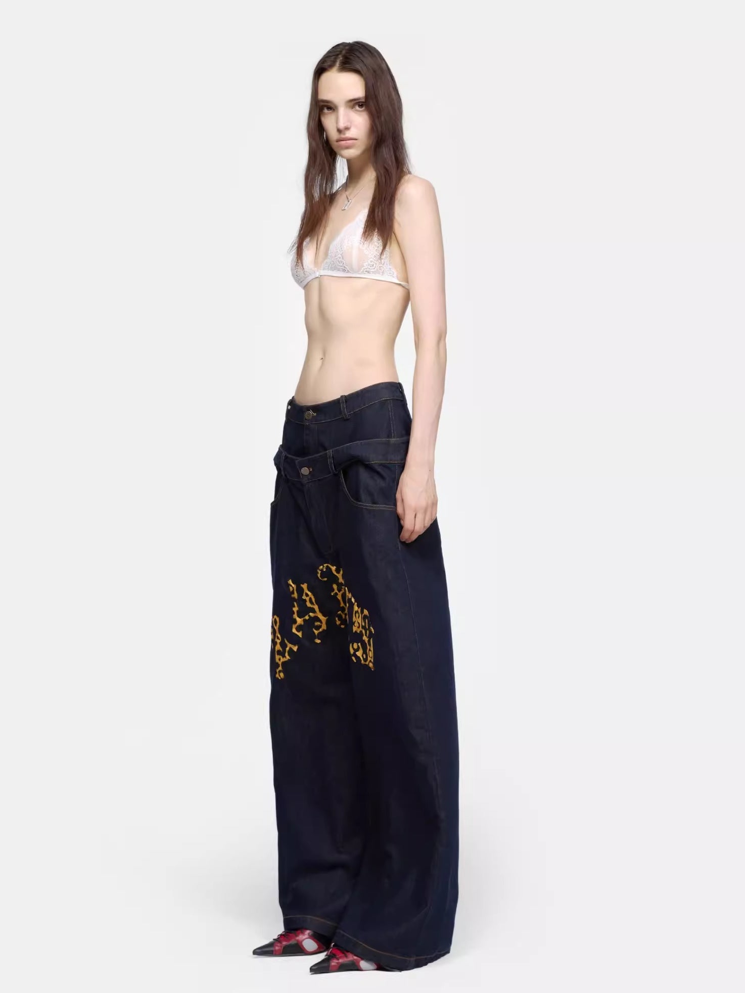 Dual-Waist Embroidered Relaxed-Fit Denim Jeans