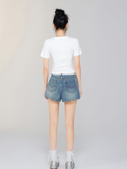 Star Rhinestone Letter Shoulder Tee