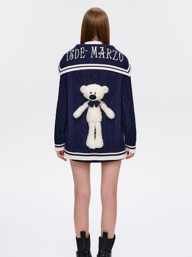 Nautical V-Neck Knit Cardigan