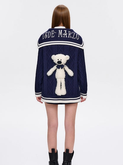 Nautical V-Neck Knit Cardigan