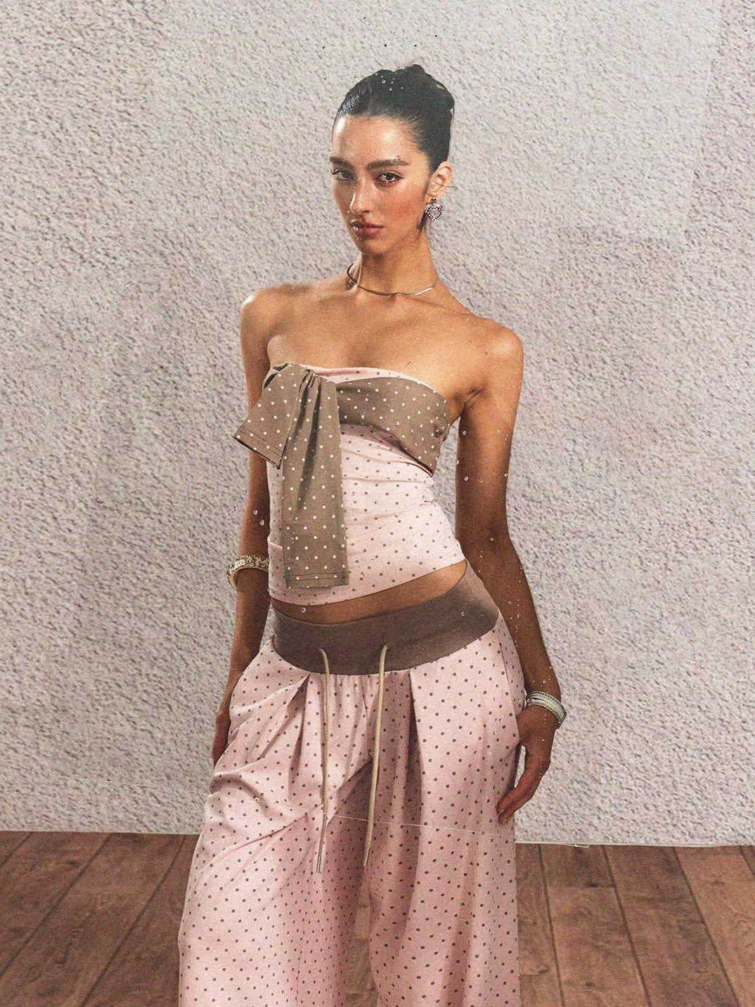 Polka-Dot Bandeau Top &amp; Straight-Leg Pants Set