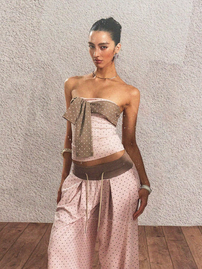 Polka-Dot Bandeau Top &amp; Straight-Leg Pants Set