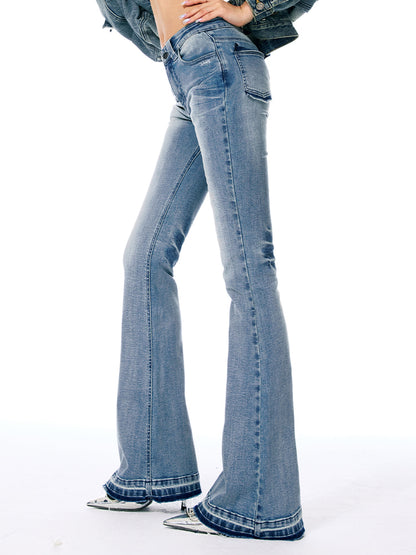 Washed Stretch Slim Flare Jeans