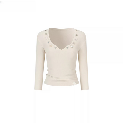 Studded V-Neck Cropped Knit T-Shirts