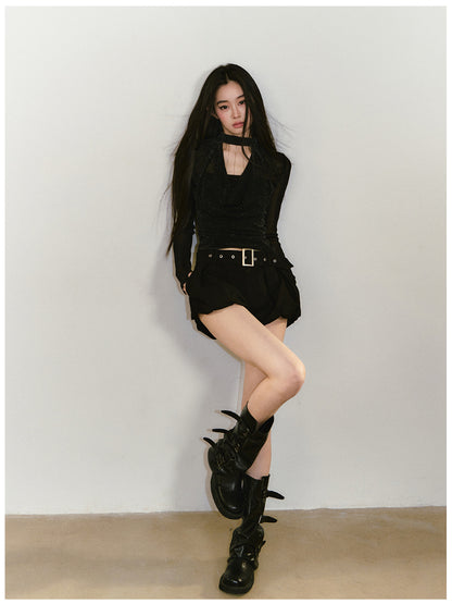 Chain Halter Draped Neck Fitted T-shirt - CHINASQUAD