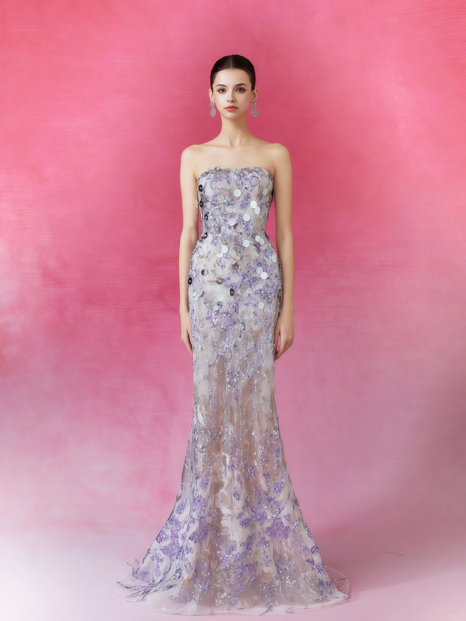 Iridescent Sequin Illusion Cape Mermaid Gown
