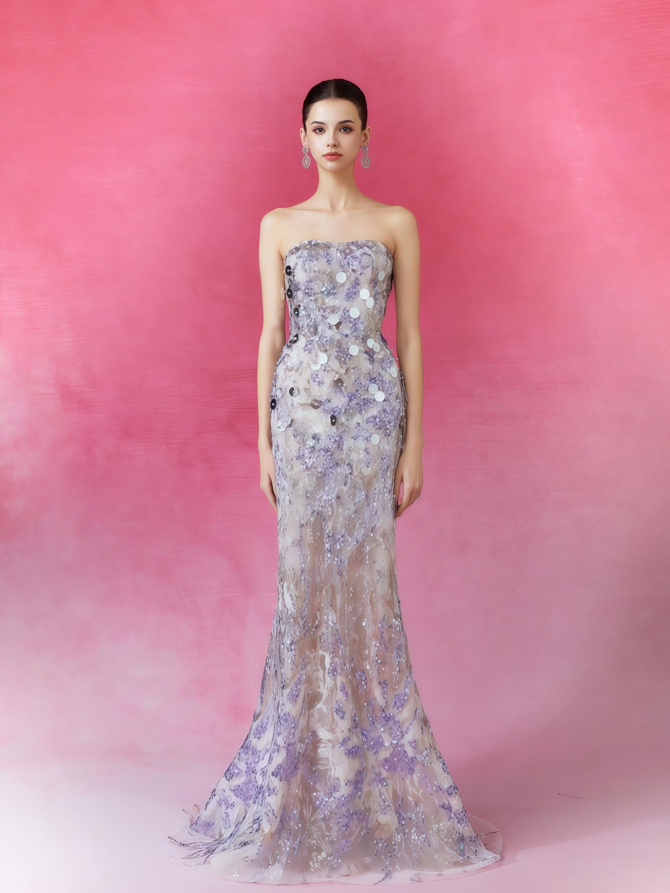 Iridescent Sequin Illusion Cape Mermaid Gown