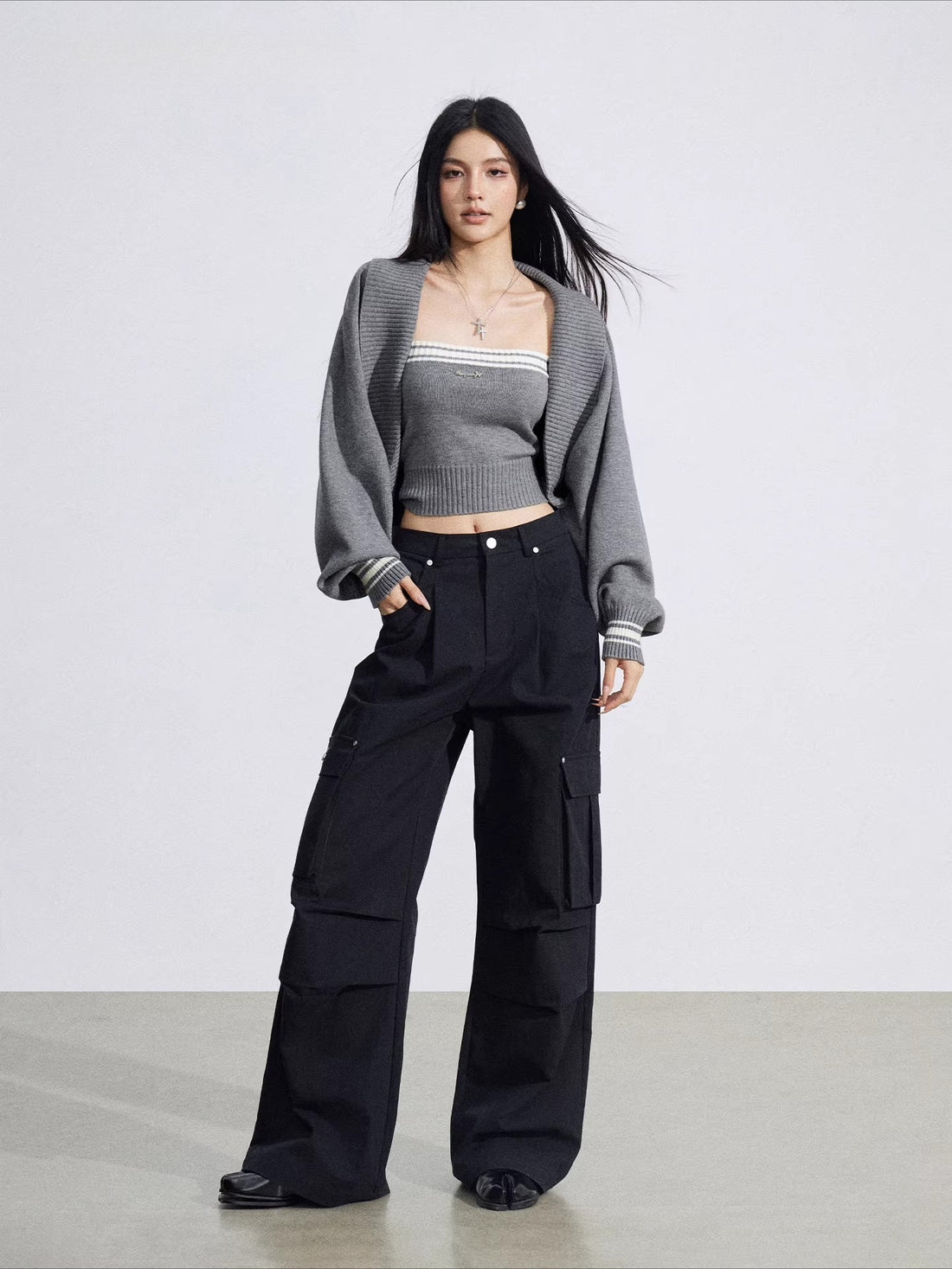Pleated Utility Wide-Leg Pants