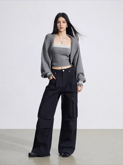 Pleated Utility Wide-Leg Pants