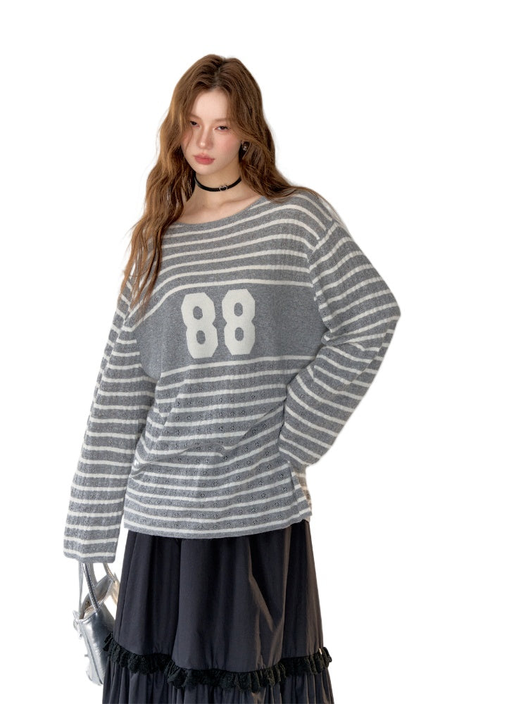 Printed Striped Knitted Sweater