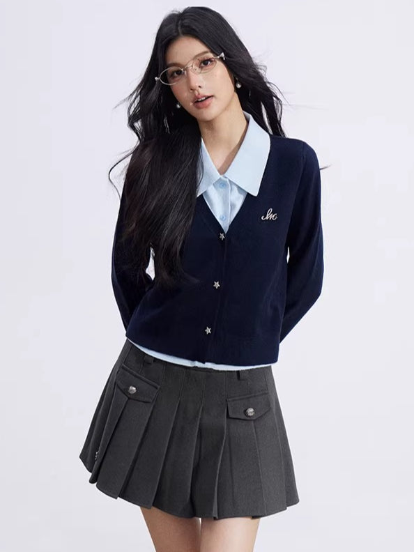 Layered-Effect Knit Polo Top