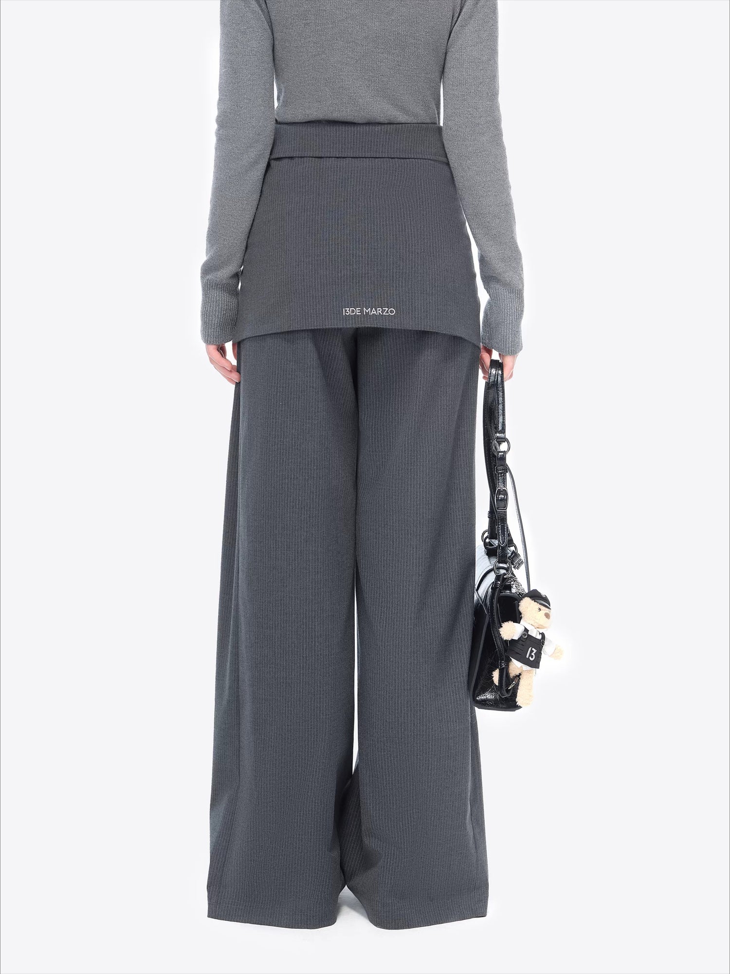 Striped Structured Wide-Leg Trousers