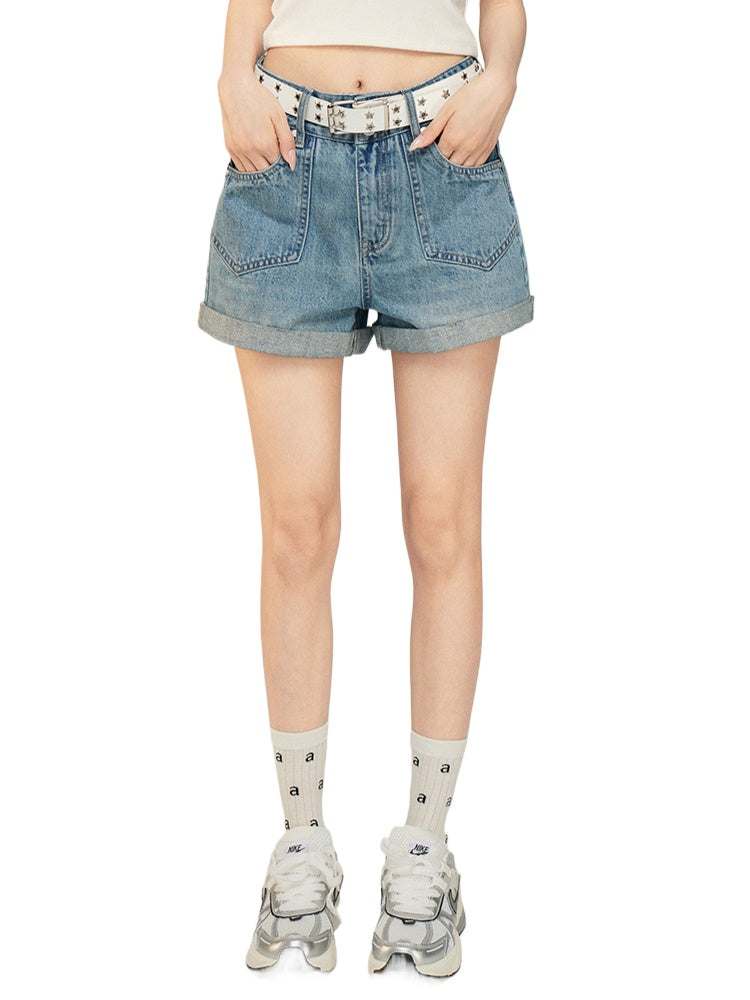 High-Waisted Cuffed Denim Shorts