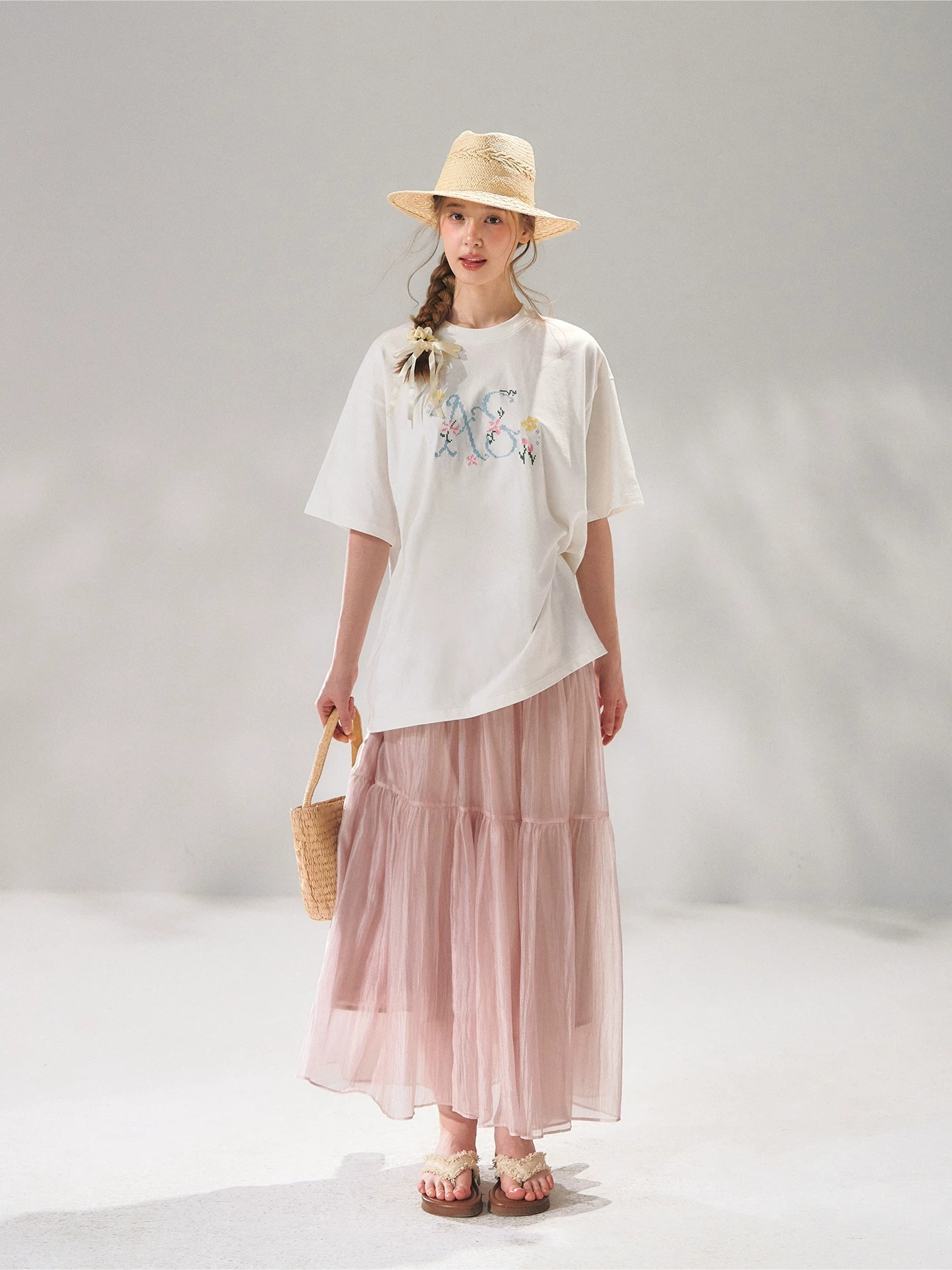 Pearlescent Textured Tiered A-Line Midi Skirt