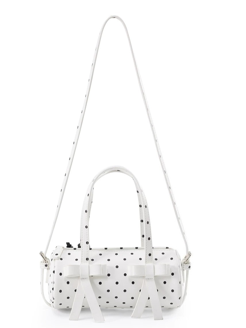 Bow-Accent Polka Dot &amp; Floral Barrel Bag
