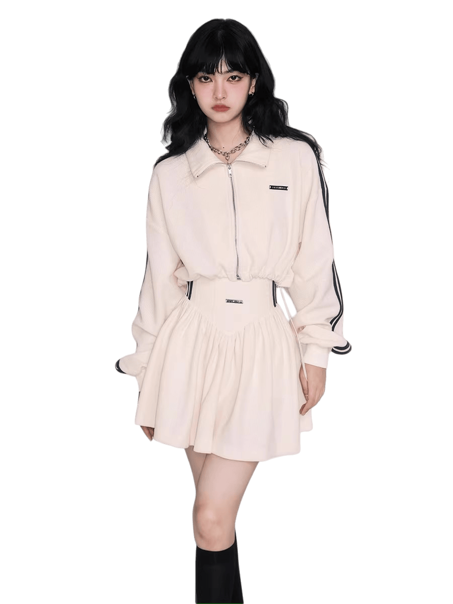 Tennis Waffle Sweatshirt &amp; Mini Skirt Set