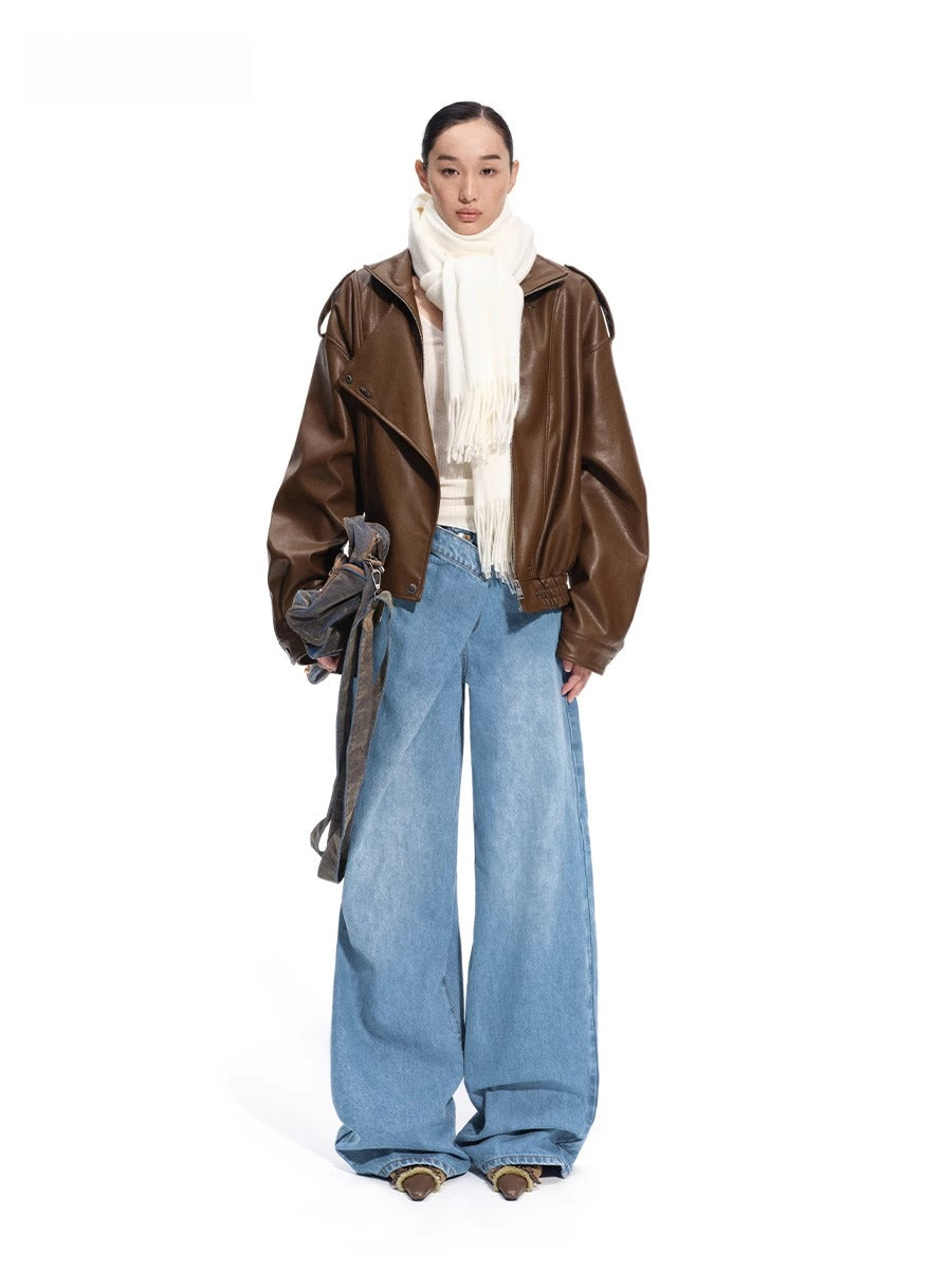 Sailor-Inspired Washed Twill Denim Low-Rise Straight Jeans