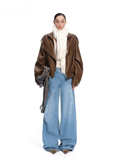 Sailor-Inspired Washed Twill Denim Low-Rise Straight Jeans