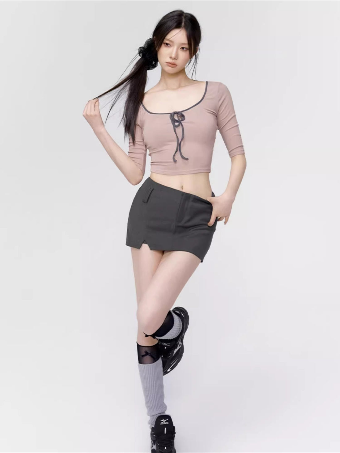 Black &amp; Grey Low-rise Blazer Mini Skirt