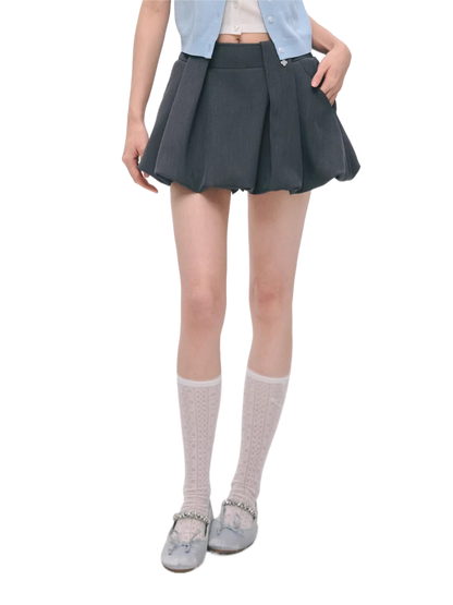 Preppy Pleated Bubble Mini Skirt