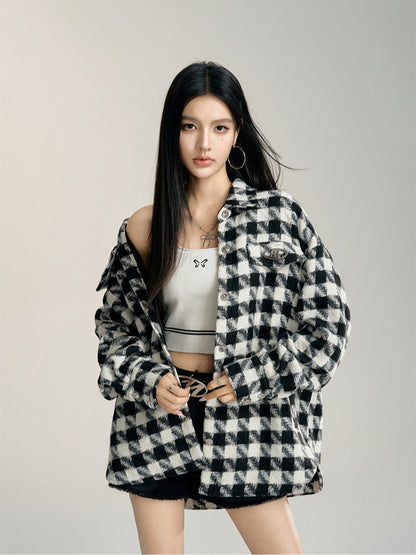 Black Plaid Oversized Shirt Jacket