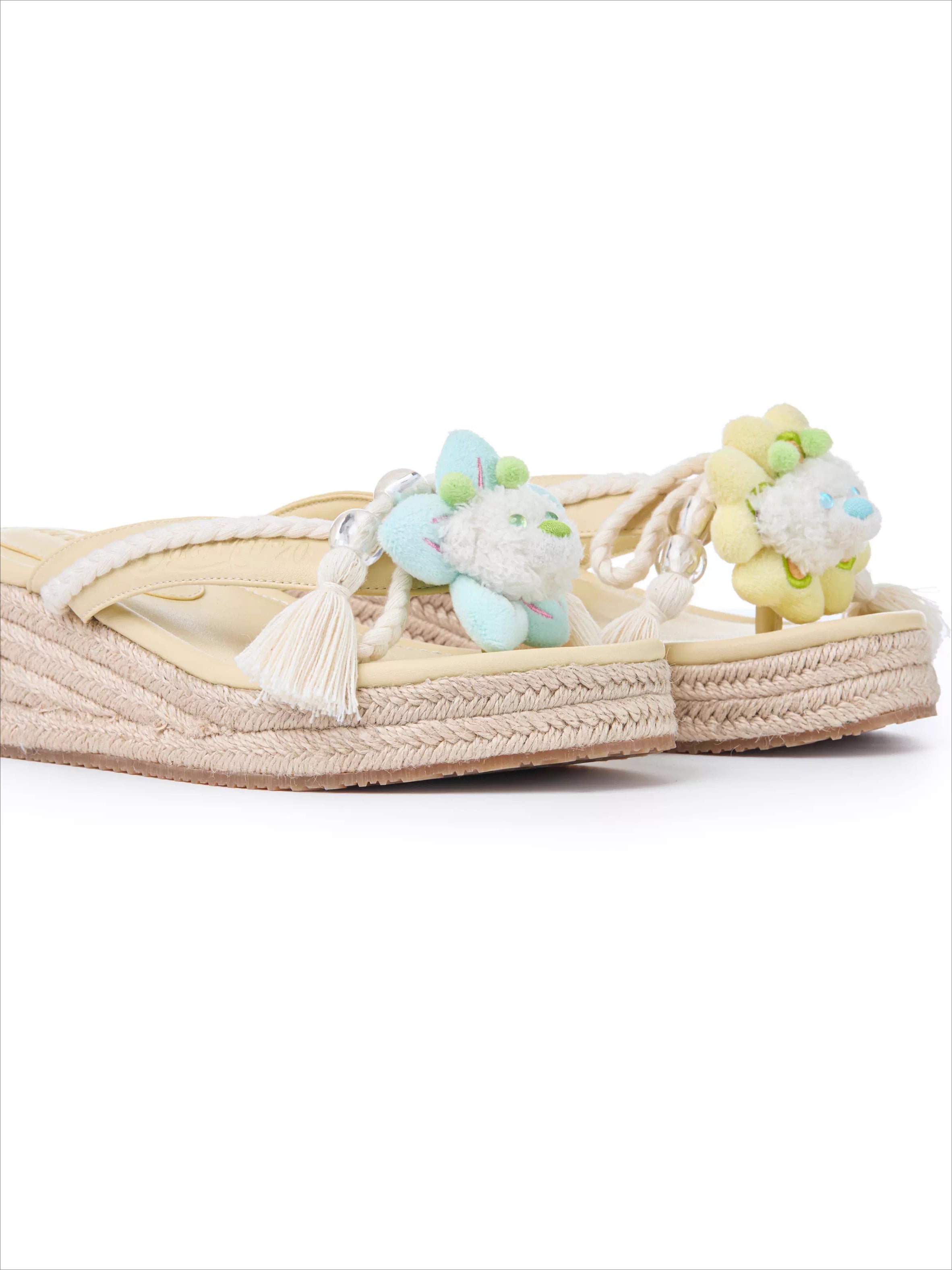 Floral Lace-Up Platform Flip slippers