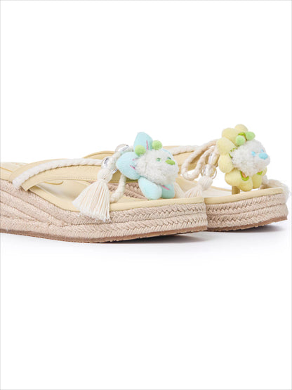 Floral Lace-Up Platform Flip slippers