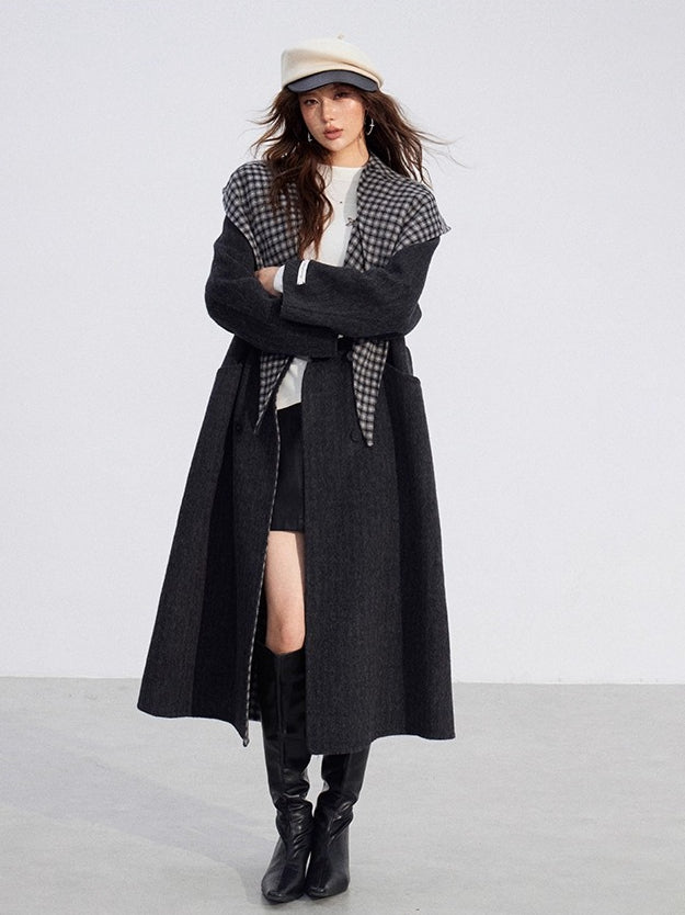 Plaid Wool-Blend Double-Faced Coat