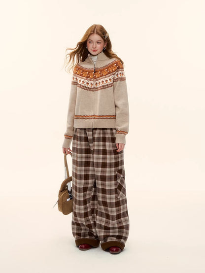 Zip-Up Wool-Blend Knit Cardigan