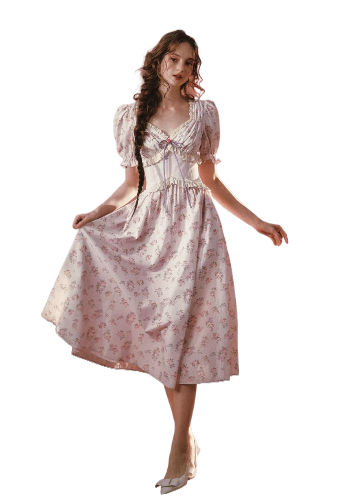 Stardew Garden Vintage Floral Waist-Cinching Midi Dress
