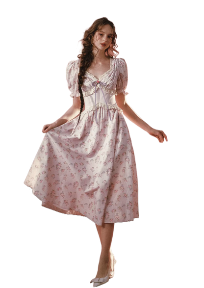 Stardew Garden Vintage Floral Waist-Cinching Midi Dress