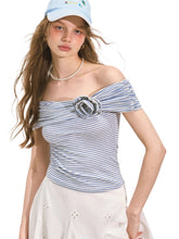 Striped Off - Shoulder Rose T - shirt - CHINASQUAD