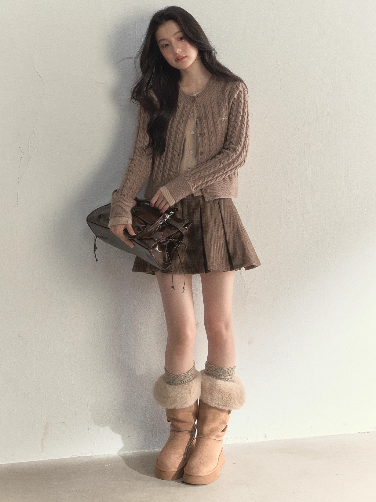 “Hazelnut Latte” Detachable Collar Retro Knit Cardigan