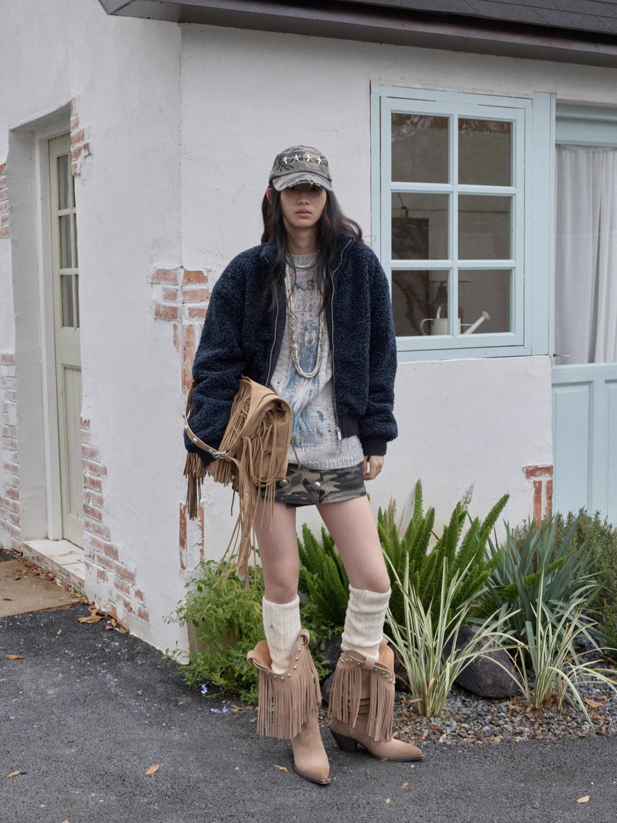 Washed Camo Double-Breasted Canvas Skort