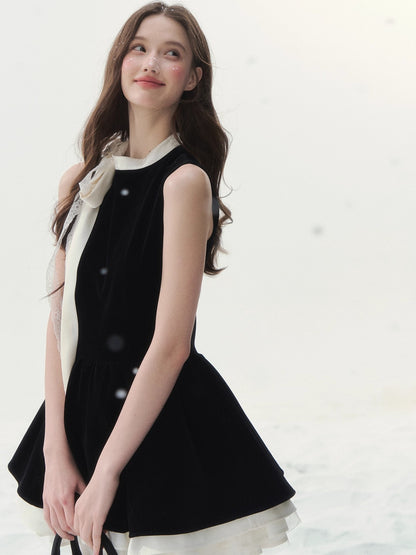 Piano-Key Bow Puff Mini Dress