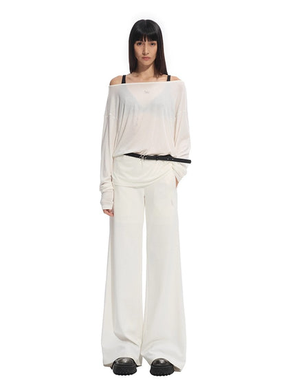 Boat Neck Slightly Sheer Knotted Open-back T-shirt - CHINASQUAD
