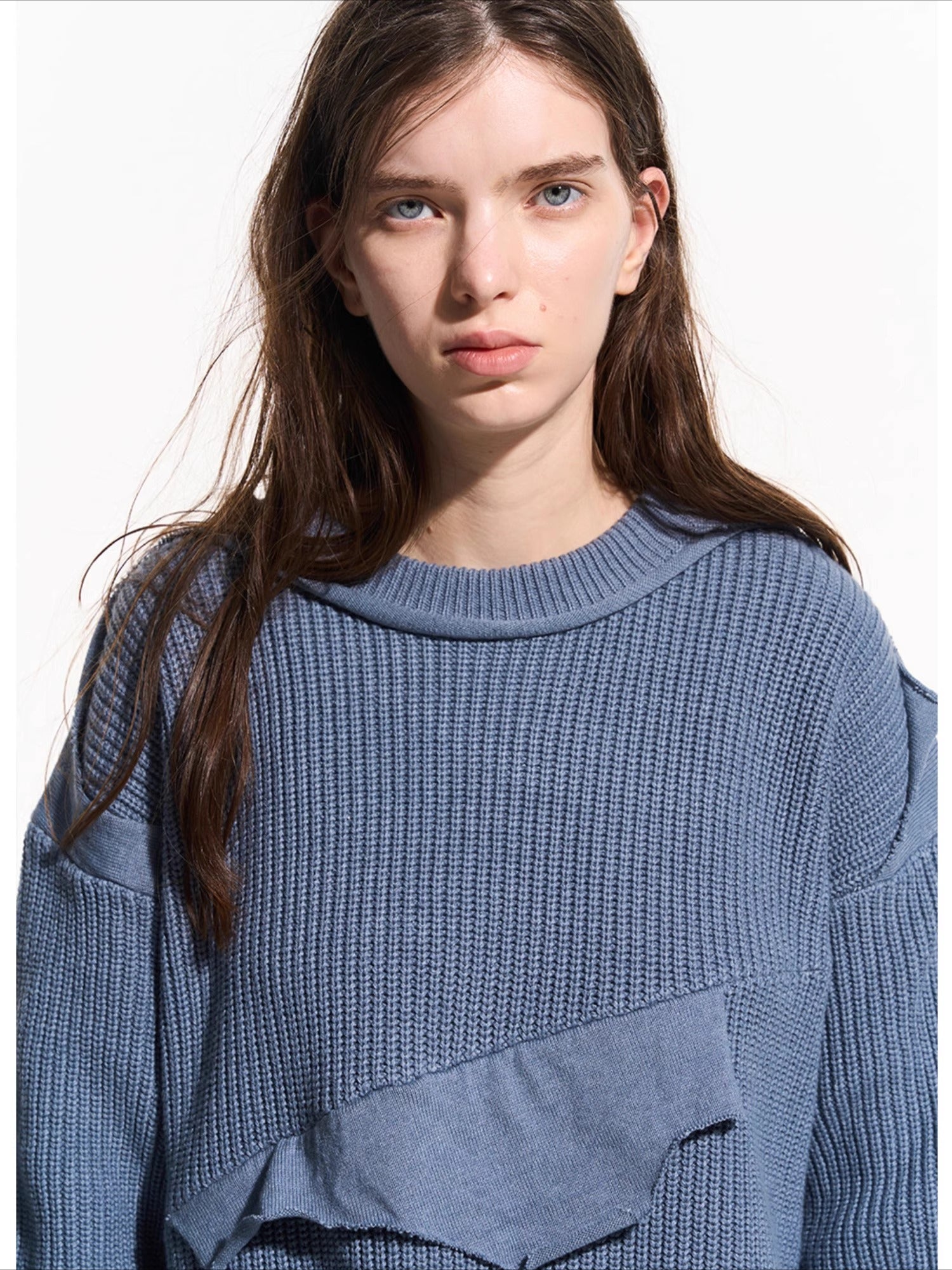 Cloud Texture Dual-Tone Distressed Knit Sweater